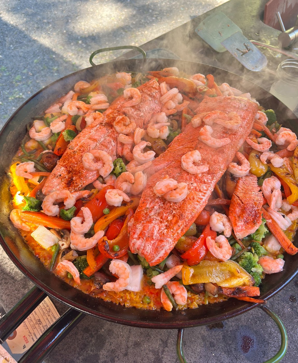 Fresh paella cooked outdoors